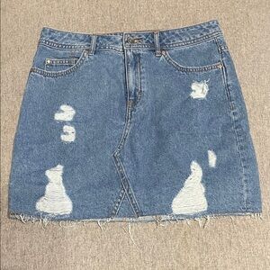 H&M Blue Distressed Denim Mini Skirt